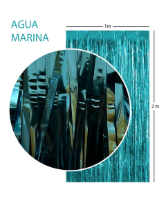 Cortina Metalizada Tiras Foil Aguamarina, 1 x 2 Metros