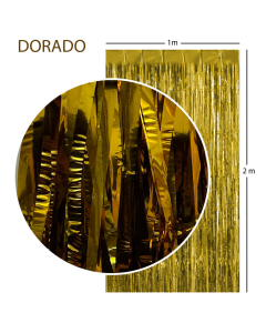 Cortina Metalizada Tiras Foil Dorada