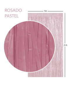 Cortina Metalizada Tiras Foil Rosada Pastel