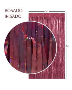 Cortina Metalizada Tiras Foil Rosado Irisado, 1 x 2 Metros
