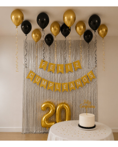 Decoración Feliz Cumpleaños, Dorado Negro