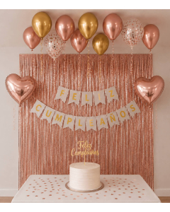 Decoración Feliz Cumpleaños, Dorado Rosa