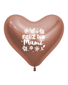 Globo Impreso Corazón Feliz Día Mami Dorado Rosa Reflex 14”