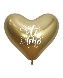 Globo Impreso Corazón Te Amo Dorado Reflex 14”