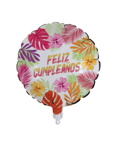 Globo  Microfoil Feliz Cumpleaños Hojas Tropicales Redondo 18 in