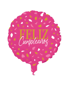 Globo  Microfoil Feliz Cumpleaños Terrazo Fucsia Redondo 18 in