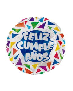 Globo Microfoil Feliz Cumpleaños Triángulos Coloridos Redondo 18 in