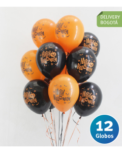 Lluvia de 12 Globos Halloween Inflados con Helio Certificado y Entrega en Bogotá