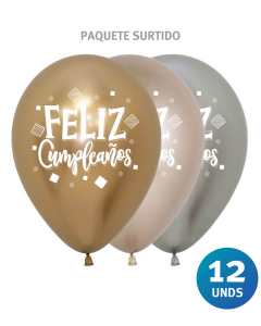 Paquete de Globos Imp Feliz Cumpleaños Cuadros R-12 x 12 unds