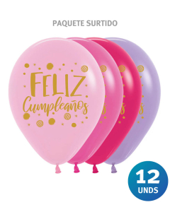Paquete de Globos Imp Feliz Cumpleaños Destellos R-12 x 12 unds
