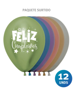 Paquete de Globos Imp Feliz Cumpleaños Fantasía R-12 x 12 unds
