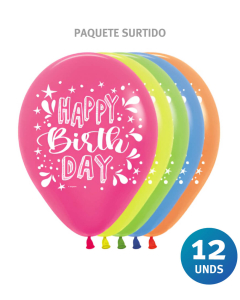 Paquete de Globos Imp Happy Birthday Splash R-12 x 12 unds