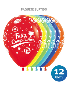 Paquete de Globos Inf Feliz Cumpleaños Deportes R-12 x 12 unds