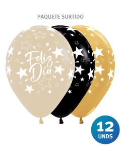 Paquete de Globos Inf Feliz Día Estrellas R-12 x 12 unds