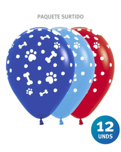 Paquete de Globos Inf Huellitas Azul Rojo R-12 x 12 unds