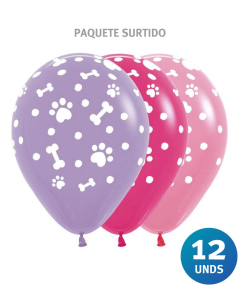 Paquete de Globos Inf Huellitas Lila Rosa R-12 x 12 unds