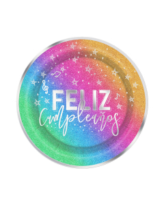 Plato de Cartón Mediano Feliz Cumpleaños Vibrante