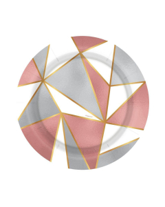 Plato de Cartón Mediano Metalizado con Diseño Geométrico Deluxe