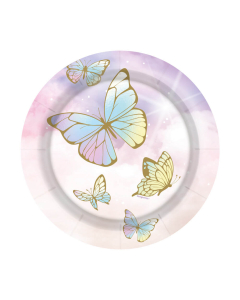 Plato de Cartón Mediano Metalizado con Diseño de Mariposas Encantadas 
