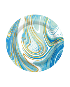 Plato de Cartón Mediano Metalizado con Diseño Marmoleado Aqua