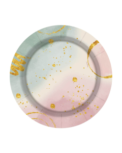 Plato de Cartón Mediano Metalizado Pastel Dusk con Detallles Dorados