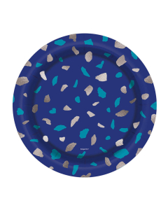 Plato de Cartón Mediano con Diseño Terrazo Azul