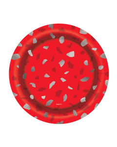 Plato de Cartón Mediano con Diseño Terrazo Rojo
