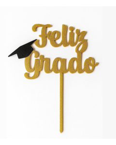 Topper Mediano Feliz Grado Dorado