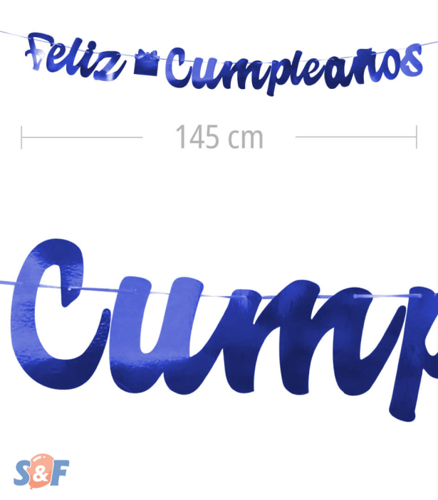 Guirnalda Feliz Cumpleaños Azul Espejo, Cusiva en Cartón 145 cm