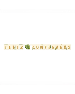 Cartel Letras en Cartón Feliz Cumpleaños Hojas Tropicales