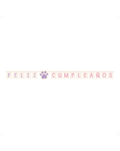 Cartel Letras en Cartón Feliz Cumpleaños Huellitas Lila Rosa