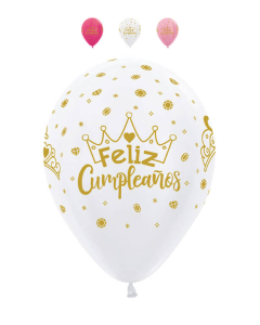 Globo Feliz Cumpleaños Coronas Infinity Colores Sati y Metal R-12 por Unidad