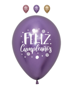Globo Feliz Cumpleaños Fiesta Destellos Impreso Colores Reflex R-12 por Unidad