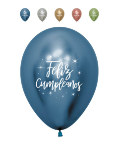 Globo Feliz Cumpleaños Radiante Impreso Blanco Colores Reflex R-12 por Unidad