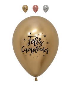 Globo Feliz Cumpleaños Radiante Impreso Negro Colores Reflex R-12 por Unidad