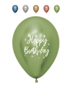 Globo Happy Birthday Radiante Impreso Blanco Colores Reflex R-12 por Unidad