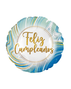 Globo Microfoil Feliz Cumpleaños Marmoleado Acqua Redondo 18 in