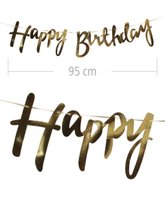 Guirnalda Happy Birthday Dorada Espejo, Cursiva en Cartón 95 cm