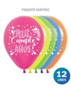 Paquete de Globos Imp Feliz Cumpleaños Splash R-12 x 12 unds