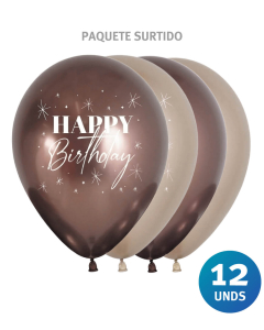 Paquete de Globos Imp Happy Birthday Chispas R-12 x 12 unds