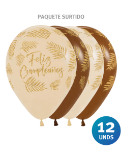 Paquete de Globos Inf Feliz Cumpleaños Palmas R-12 x 12 unds