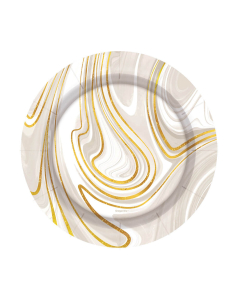 Plato de Cartón Mediano Metalizado con Diseño Marmoleado Blanco Dorado 