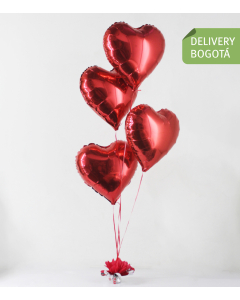 Bouquet 4 Globos Metalizados en Forma de Coraz&oacute;n