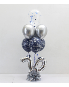 Bouquet de 7 Globos Azul Plata de Cumpleaños con Número
