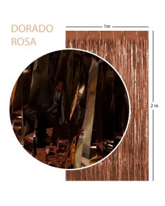 Cortina Metalizada Tiras Foil Oro Rosa, 1 x 2 Metros
