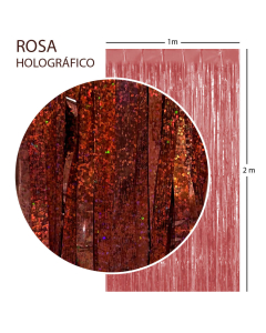 Cortina Metalizada Tiras Foil Oro Rosa Holográfico, 1 x 2 Metros