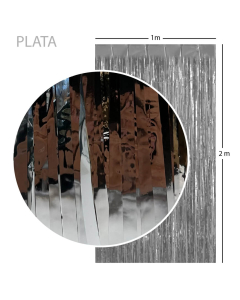Cortina Metalizada Tiras Foil Plateada, 1 x 2 Metros