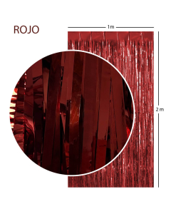 Cortina Metalizada Tiras Foil Roja, 1 x 2 Metros