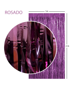 Cortina Metalizada Tiras Foil Rosada, 1 x 2 Metros
