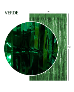 Cortina Metalizada Tiras Foil Verde, 1 x 2 Metros